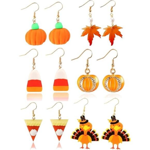 Thanksgiving Fall Earrings: Maple Leaf, Candy Corn, Turkey & Pumpkin Designs - Picture 7 of 7